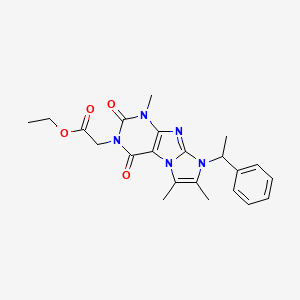 molecular formula C22H25N5O4 B2357665 乙酸2-[1,6,7-三甲基-2,4-二氧代-8-(苯乙基)-1,3,5-三氢-4-咪唑啉o[1,2-h]嘌呤-3-基]乙酯 CAS No. 919030-88-9