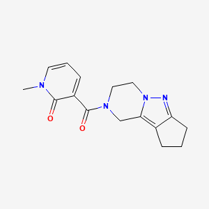 molecular formula C16H18N4O2 B2357668 3-(2,3,4,7,8,9-hexahydro-1H-cyclopenta[3,4]pyrazolo[1,5-a]pyrazine-2-carbonyl)-1-methylpyridin-2(1H)-one CAS No. 2034604-13-0