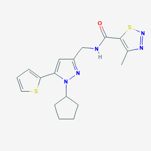 N-((1-cyclopentyl-5-(thiophen-2-yl)-1H-pyrazol-3-yl)methyl)-4-methyl-1,2,3-thiadiazole-5-carboxamide