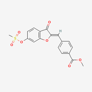 molecular formula C18H14O7S B2357697 (Z)-methyl 4-((6-((methylsulfonyl)oxy)-3-oxobenzofuran-2(3H)-ylidene)methyl)benzoate CAS No. 844859-90-1