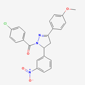 molecular formula C23H18ClN3O4 B2357710 (4-chlorophenyl)(3-(4-methoxyphenyl)-5-(3-nitrophenyl)-4,5-dihydro-1H-pyrazol-1-yl)methanone CAS No. 312734-15-9