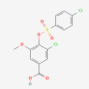 molecular formula C14H10Cl2O6S B2357750 3-Chlor-4-{[(4-chlorphenyl)sulfonyl]oxy}-5-methoxybenzoesäure CAS No. 1050893-63-4