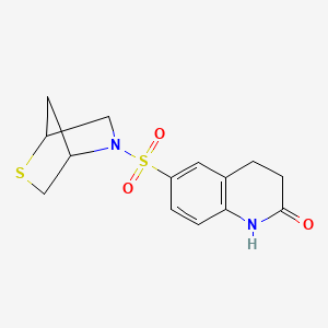 molecular formula C14H16N2O3S2 B2357771 6-(2-チア-5-アザビシクロ[2.2.1]ヘプタン-5-イルスルホニル)-3,4-ジヒドロキノリン-2(1H)-オン CAS No. 2034209-33-9