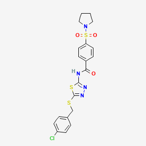 molecular formula C20H19ClN4O3S3 B2357774 N-(5-((4-chlorobenzyl)thio)-1,3,4-thiadiazol-2-yl)-4-(pyrrolidin-1-ylsulfonyl)benzamide CAS No. 565429-55-2