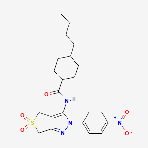 4-butyl-N-(2-(4-nitrophenyl)-5,5-dioxido-4,6-dihydro-2H-thieno[3,4-c]pyrazol-3-yl)cyclohexanecarboxamide