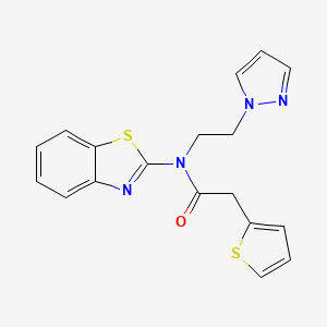 molecular formula C18H16N4OS2 B2357782 N-(2-(1H-吡唑-1-基)乙基)-N-(苯并[d]噻唑-2-基)-2-(噻吩-2-基)乙酰胺 CAS No. 1172932-16-9