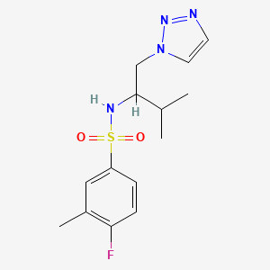 molecular formula C14H19FN4O2S B2357788 4-fluoro-3-methyl-N-(3-methyl-1-(1H-1,2,3-triazol-1-yl)butan-2-yl)benzenesulfonamide CAS No. 2034461-06-6