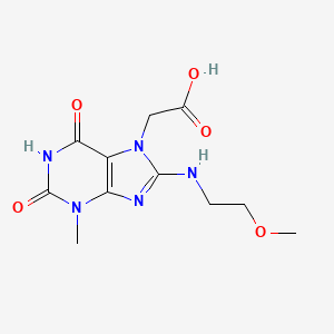 molecular formula C11H15N5O5 B2357789 2-(8-((2-methoxyethyl)amino)-3-methyl-2,6-dioxo-2,3-dihydro-1H-purin-7(6H)-yl)acetic acid CAS No. 1021031-30-0