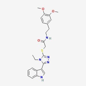 molecular formula C24H27N5O3S B2357791 N-(3,4-dimethoxyphenethyl)-2-((4-ethyl-5-(1H-indol-3-yl)-4H-1,2,4-triazol-3-yl)thio)acetamide CAS No. 852144-12-8