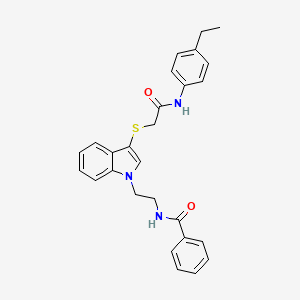 molecular formula C27H27N3O2S B2357800 N-[2-[3-[2-(4-乙基苯胺基)-2-氧代乙基]硫代吲哚-1-基]乙基]苯甲酰胺 CAS No. 851715-30-5