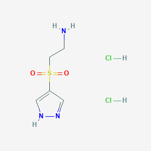 molecular formula C5H11Cl2N3O2S B2357816 2-(1H-吡唑-4-磺酰基)乙胺；二盐酸盐 CAS No. 2580217-73-6