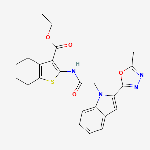 ethyl 2-(2-(2-(5-methyl-1,3,4-oxadiazol-2-yl)-1H-indol-1-yl)acetamido)-4,5,6,7-tetrahydrobenzo[b]thiophene-3-carboxylate