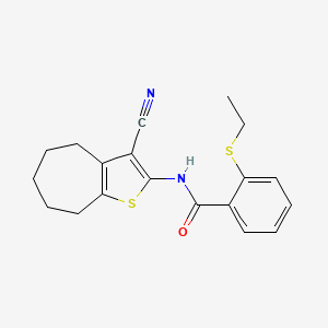 molecular formula C19H20N2OS2 B2357885 N-(3-cyano-5,6,7,8-tetrahydro-4H-cyclohepta[b]thiophen-2-yl)-2-ethylsulfanylbenzamide CAS No. 898422-80-5