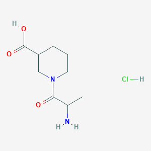 molecular formula C9H17ClN2O3 B2357892 Ácido 1-(2-aminopropanoil)piperidina-3-carboxílico; clorhidrato CAS No. 2137447-79-9