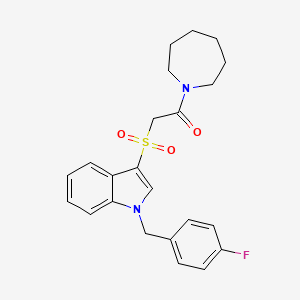 molecular formula C23H25FN2O3S B2357897 1-(azepan-1-yl)-2-((1-(4-fluorobenzyl)-1H-indol-3-yl)sulfonyl)ethanone CAS No. 686744-00-3