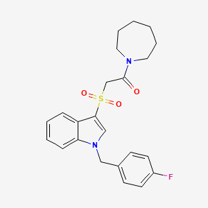 molecular formula C23H25FN2O3S B2357897 1-(氮杂环庚基)-2-((1-(4-氟苄基)-1H-吲哚-3-基)磺酰基)乙酮 CAS No. 686744-00-3