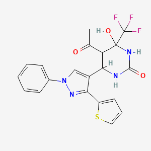 5-acetyl-4-hydroxy-6-(1-phenyl-3-(thiophen-2-yl)-1H-pyrazol-4-yl)-4-(trifluoromethyl)tetrahydropyrimidin-2(1H)-one