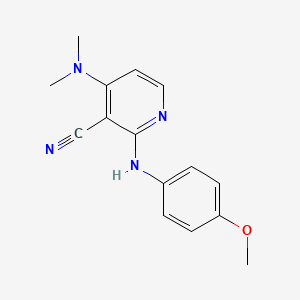 molecular formula C15H16N4O B2357915 4-(Dimethylamino)-2-(4-methoxyanilino)nicotinonitrile CAS No. 338773-47-0