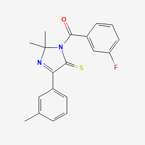 molecular formula C19H17FN2OS B2357921 (2,2-dimethyl-5-thioxo-4-(m-tolyl)-2,5-dihydro-1H-imidazol-1-yl)(3-fluorophenyl)methanone CAS No. 1223937-30-1