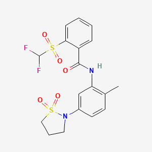 molecular formula C18H18F2N2O5S2 B2357922 2-((ジフルオロメチル)スルホニル)-N-(5-(1,1-ジオキシドイソチアゾリジン-2-イル)-2-メチルフェニル)ベンゾアミド CAS No. 1448037-88-4