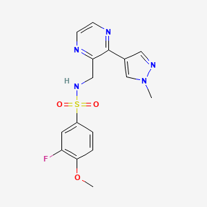 molecular formula C16H16FN5O3S B2357955 3-氟-4-甲氧基-N-((3-(1-甲基-1H-吡唑-4-基)吡嗪-2-基)甲基)苯磺酰胺 CAS No. 2034230-77-6