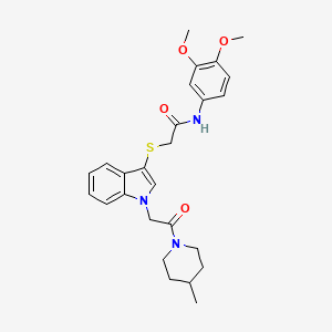 molecular formula C26H31N3O4S B2357966 N-(3,4-dimethoxyphenyl)-2-((1-(2-(4-methylpiperidin-1-yl)-2-oxoethyl)-1H-indol-3-yl)thio)acetamide CAS No. 878056-51-0