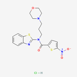 molecular formula C19H21ClN4O4S2 B2357985 N-(benzo[d]thiazol-2-yl)-N-(3-morpholinopropyl)-5-nitrothiophene-2-carboxamide hydrochloride CAS No. 1215571-36-0