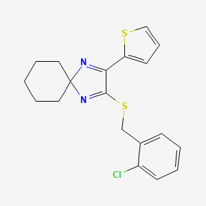 molecular formula C19H19ClN2S2 B2357986 2-[(2-Chlorobenzyl)sulfanyl]-3-(2-thienyl)-1,4-diazaspiro[4.5]deca-1,3-diene CAS No. 1286418-33-4