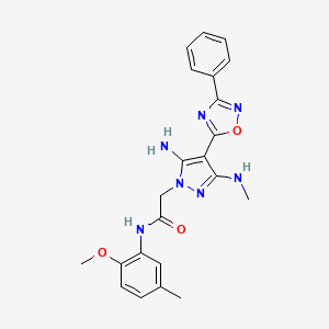 molecular formula C22H23N7O3 B2358011 2-(5-氨基-3-(甲基氨基)-4-(3-苯基-1,2,4-恶二唑-5-基)-1H-吡唑-1-基)-N-(2-甲氧基-5-甲基苯基)乙酰胺 CAS No. 1172757-42-4