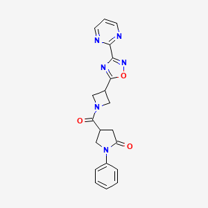 molecular formula C20H18N6O3 B2358013 1-苯基-4-(3-(3-(嘧啶-2-基)-1,2,4-恶二唑-5-基)氮杂环丁烷-1-羰基)吡咯烷-2-酮 CAS No. 1324661-66-6