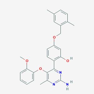 molecular formula C27H27N3O4 B2358017 2-[2-氨基-5-(2-甲氧基苯氧基)-6-甲基嘧啶-4-基]-5-[(2,5-二甲基苯基)甲氧基]苯酚 CAS No. 879478-43-0