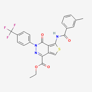 molecular formula C24H18F3N3O4S B2358022 5-(3-甲基苯甲酰氨基)-4-氧代-3-(4-(三氟甲基)苯基)-3,4-二氢噻吩并[3,4-d]嘧啶-1-甲酸乙酯 CAS No. 851951-13-8