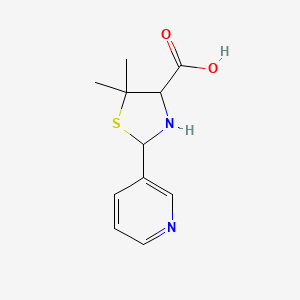 molecular formula C11H14N2O2S B2358024 5,5-Dimethyl-2-(pyridin-3-yl)-1,3-thiazolidine-4-carboxylic acid CAS No. 93363-19-0