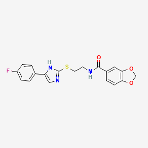 molecular formula C19H16FN3O3S B2358090 N-(2-((5-(4-fluorophenyl)-1H-imidazol-2-yl)thio)ethyl)benzo[d][1,3]dioxole-5-carboxamide CAS No. 897456-39-2