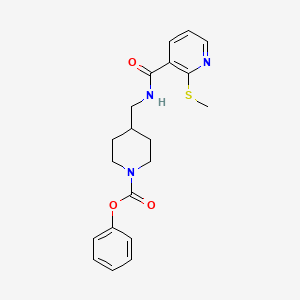 molecular formula C20H23N3O3S B2358091 Phenyl 4-((2-(methylthio)nicotinamido)methyl)piperidine-1-carboxylate CAS No. 1235102-84-7