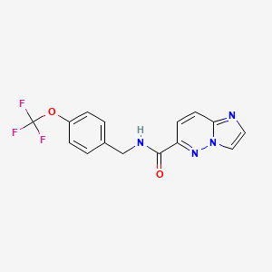 molecular formula C15H11F3N4O2 B2358093 N-[[4-(Trifluoromethoxy)phenyl]methyl]imidazo[1,2-b]pyridazine-6-carboxamide CAS No. 2230296-49-6