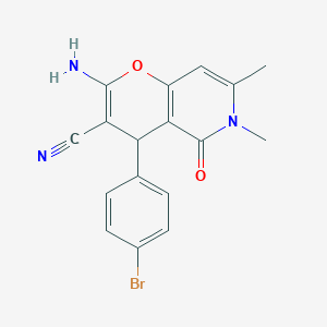 molecular formula C17H14BrN3O2 B2358096 2-アミノ-4-(4-ブロモフェニル)-6,7-ジメチル-5-オキソ-5,6-ジヒドロ-4H-ピラノ[3,2-c]ピリジン-3-カルボニトリル CAS No. 882357-58-6