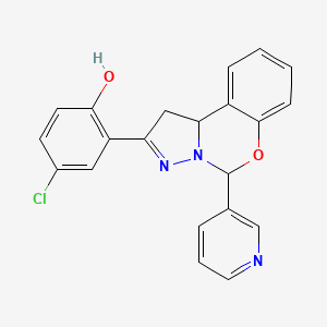 molecular formula C21H16ClN3O2 B2358102 4-クロロ-2-(5-ピリジン-3-イル-1,10b-ジヒドロピラゾロ[1,5-c][1,3]ベンゾキサジン-2-イル)フェノール CAS No. 896619-05-9