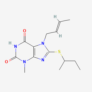molecular formula C14H20N4O2S B2358122 (E)-7-(丁-2-烯-1-基)-8-(仲丁基硫)-3-甲基-1H-嘌呤-2,6(3H,7H)-二酮 CAS No. 329699-77-6
