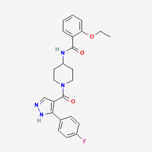 molecular formula C24H25FN4O3 B2358145 2-乙氧基-N-(1-(3-(4-氟苯基)-1H-吡唑-4-甲酰基)哌啶-4-基)苯甲酰胺 CAS No. 1251557-07-9