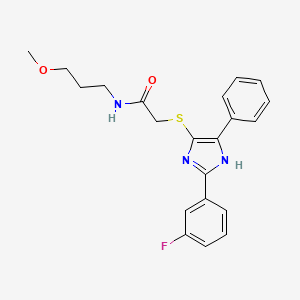molecular formula C21H22FN3O2S B2358146 2-((2-(3-氟苯基)-5-苯基-1H-咪唑-4-基)硫代)-N-(3-甲氧基丙基)乙酰胺 CAS No. 901240-97-9