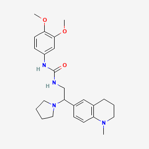 molecular formula C25H34N4O3 B2358151 1-(3,4-Dimethoxyphenyl)-3-(2-(1-methyl-1,2,3,4-tetrahydroquinolin-6-yl)-2-(pyrrolidin-1-yl)ethyl)urea CAS No. 1170817-10-3