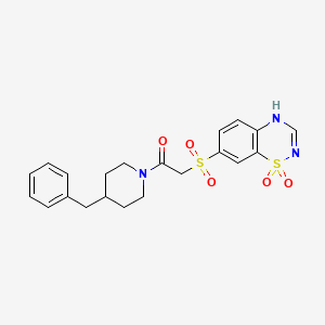 molecular formula C21H23N3O5S2 B2358172 1-(4-benzylpiperidin-1-yl)-2-((1,1-dioxido-4H-benzo[e][1,2,4]thiadiazin-7-yl)sulfonyl)ethanone CAS No. 946353-36-2