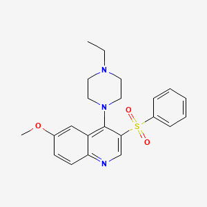 molecular formula C22H25N3O3S B2358184 3-(Benzenesulfonyl)-4-(4-ethylpiperazin-1-yl)-6-methoxyquinoline CAS No. 866843-20-1