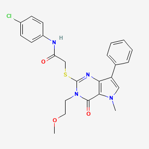 molecular formula C24H23ClN4O3S B2358186 N-(4-chlorophenyl)-2-((3-(2-methoxyethyl)-5-methyl-4-oxo-7-phenyl-4,5-dihydro-3H-pyrrolo[3,2-d]pyrimidin-2-yl)thio)acetamide CAS No. 1111960-53-2