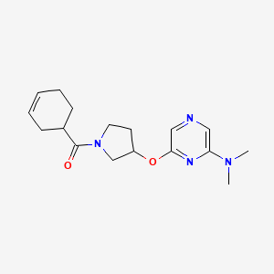 molecular formula C17H24N4O2 B2358202 Cyclohex-3-en-1-yl(3-((6-(dimethylamino)pyrazin-2-yl)oxy)pyrrolidin-1-yl)methanone CAS No. 2034433-21-9