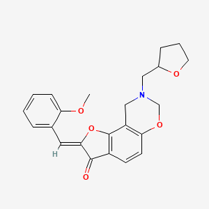 molecular formula C23H23NO5 B2358206 (Z)-2-(2-methoxybenzylidene)-8-((tetrahydrofuran-2-yl)methyl)-8,9-dihydro-2H-benzofuro[7,6-e][1,3]oxazin-3(7H)-one CAS No. 951936-28-0