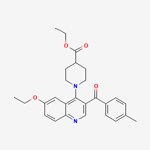 molecular formula C27H30N2O4 B2358208 Ethyl 1-[6-ethoxy-3-(4-methylbenzoyl)quinolin-4-yl]piperidine-4-carboxylate CAS No. 866845-04-7