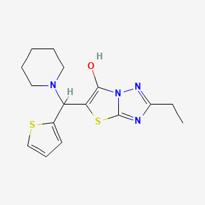 molecular formula C16H20N4OS2 B2358210 2-Ethyl-5-(piperidin-1-yl(thiophen-2-yl)methyl)thiazolo[3,2-b][1,2,4]triazol-6-ol CAS No. 886905-37-9