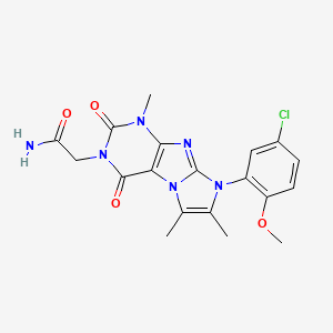 molecular formula C19H19ClN6O4 B2358217 2-(8-(5-chloro-2-methoxyphenyl)-1,6,7-trimethyl-2,4-dioxo-1H-imidazo[2,1-f]purin-3(2H,4H,8H)-yl)acetamide CAS No. 896308-14-8